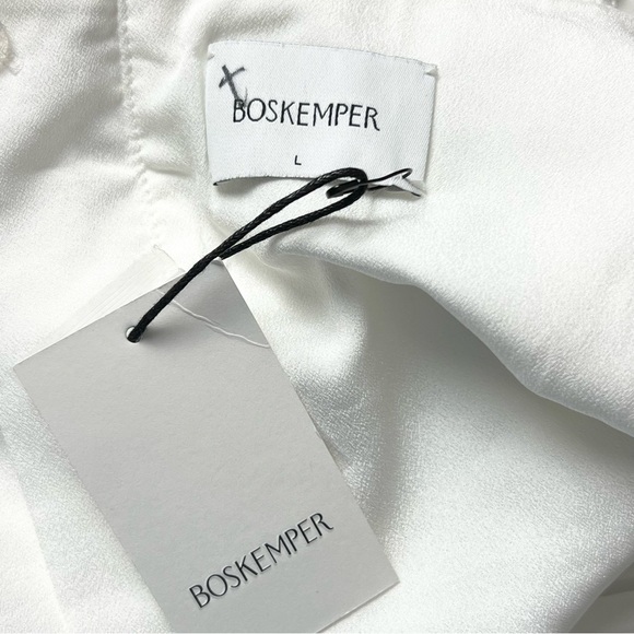 NWT BOSKEMPER Pleated Chiffon Faux Wrap One Shoulder Long Bell Sleeve Crop Top L - Picture 6 of 6